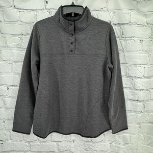 St Johns Bay Top Women's M Gray 1/4 Snap Sweatshirt Pockets Long Sleeve Fleece
